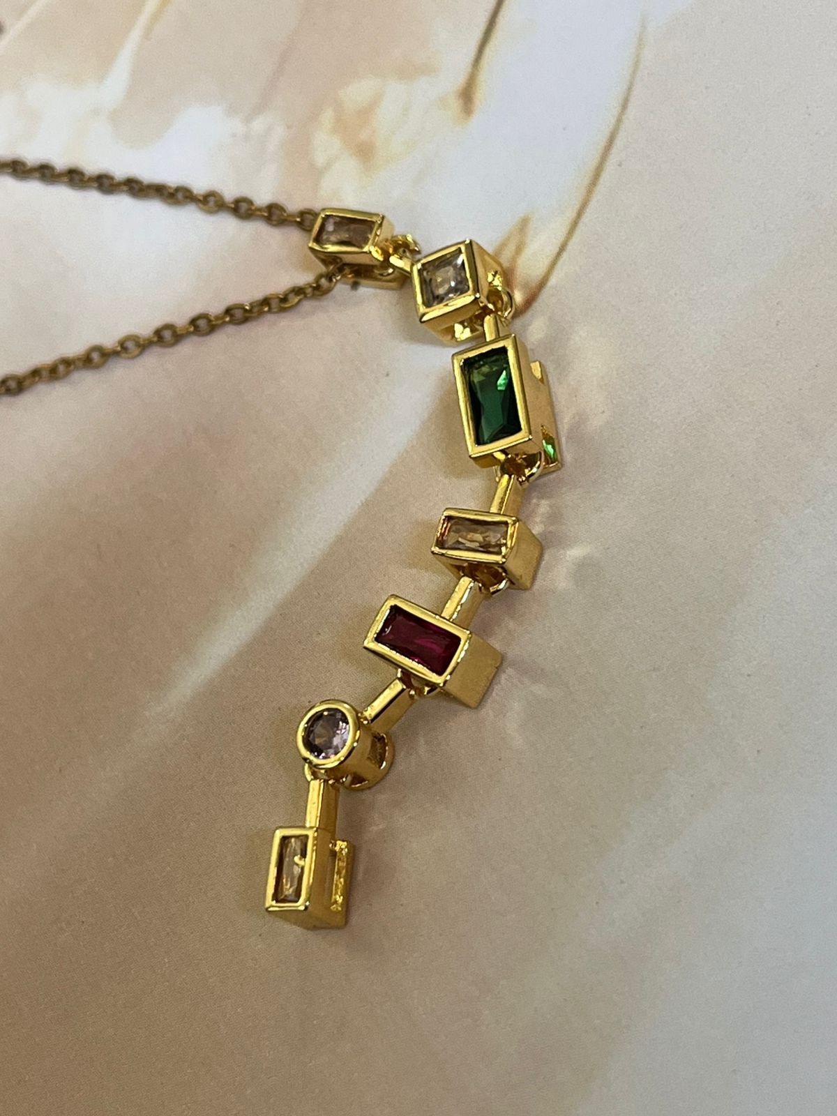 B LUXE Multi color gemstone bar necklace