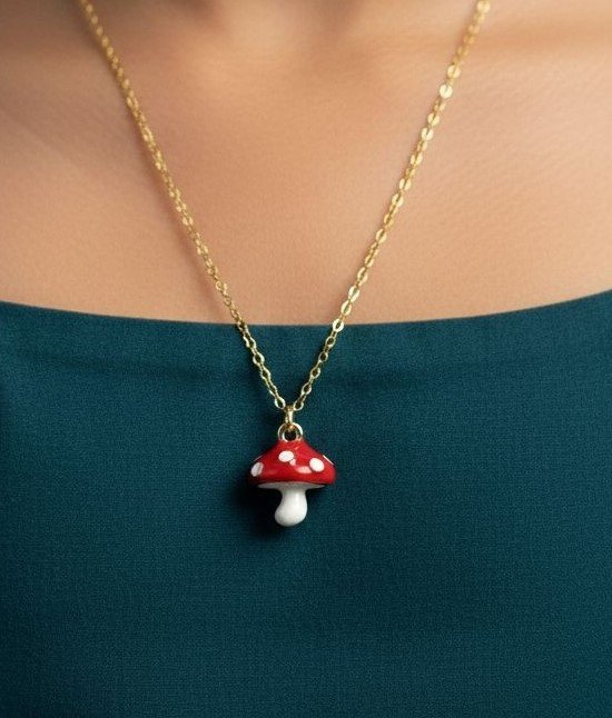B Luxe Red Mushroom Pendant Necklace – Waterproof & Anti-Tarnish Kids Jewelry