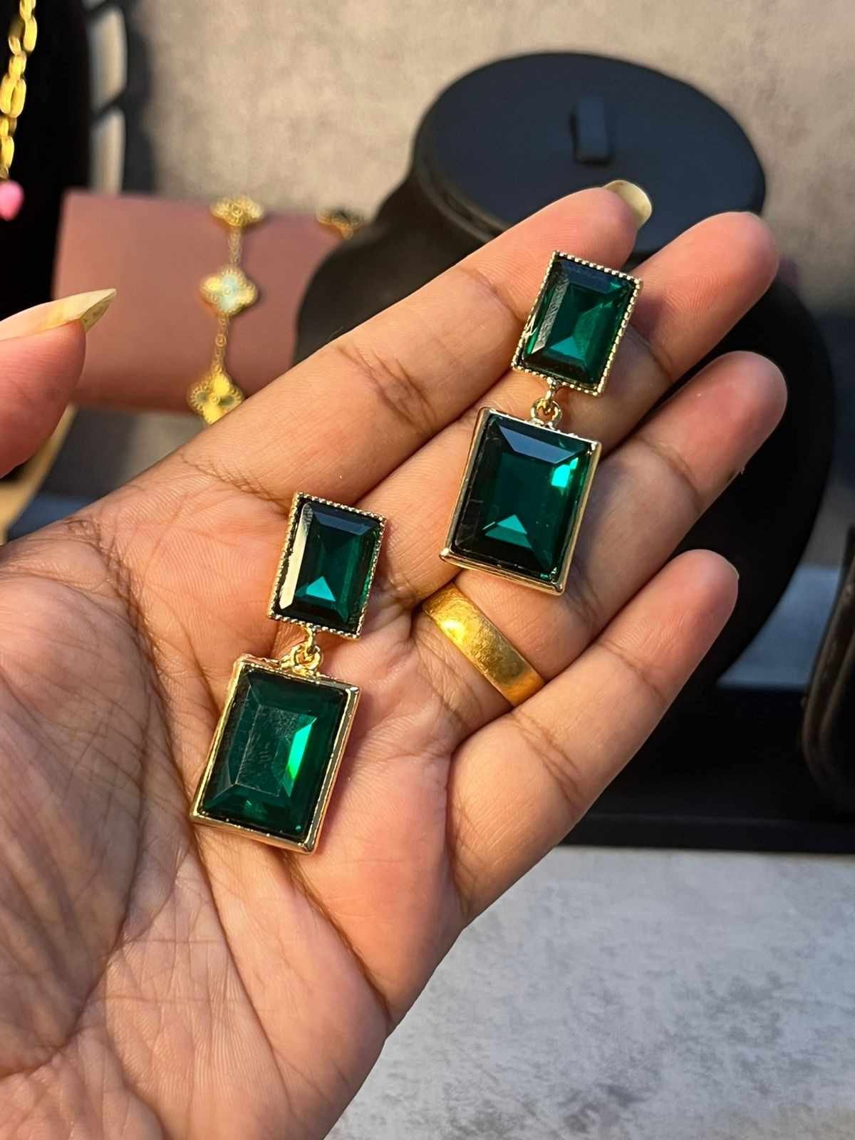 Emerald statement earrings