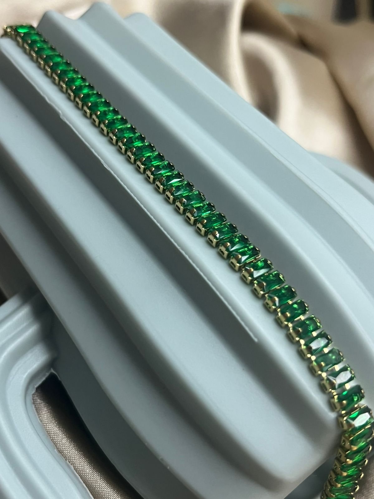 B Luxe Emerald Gleam Anti-Tarnish Baguette Tennis Bracelet image 2