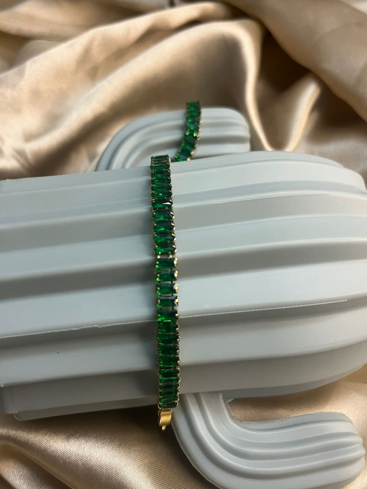 B Luxe Emerald Gleam Anti-Tarnish Baguette Tennis Bracelet image 3