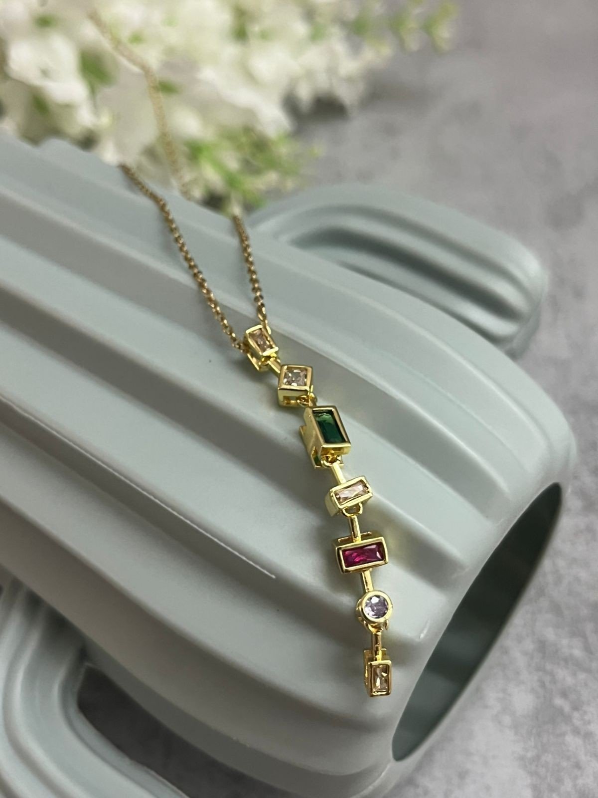 B LUXE Multi color gemstone bar necklace image 2