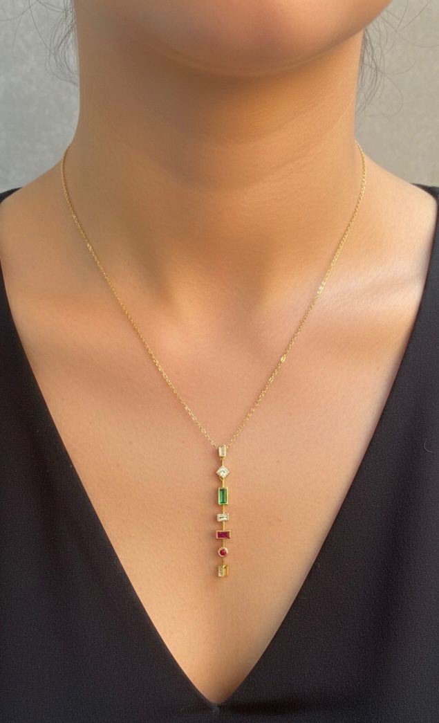 B LUXE Multi color gemstone bar necklace image 3